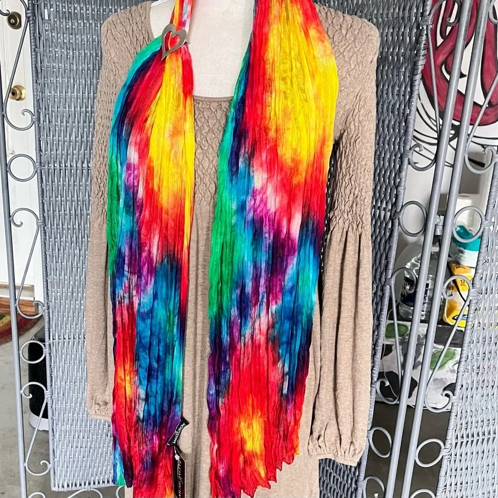 Ladycrow 100% silk scarf in bright bold colors!; NWT! - Picture 2 of 10